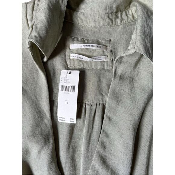 NEW Anthropologie Green V-Neck Knot Front Midi Dress size 14 linen blend - Picture 9 of 16